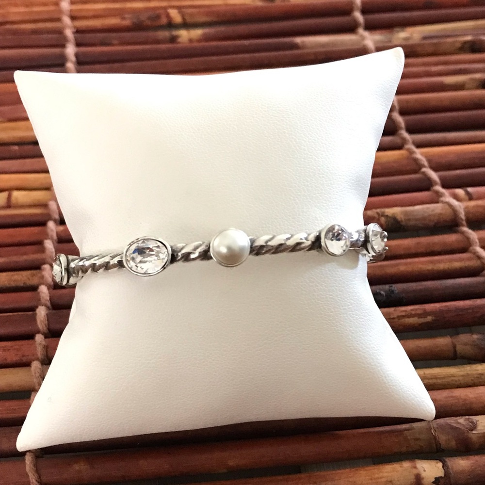 Brighton Silver Magnetic Hinged Bracelet Crystal and Pearls